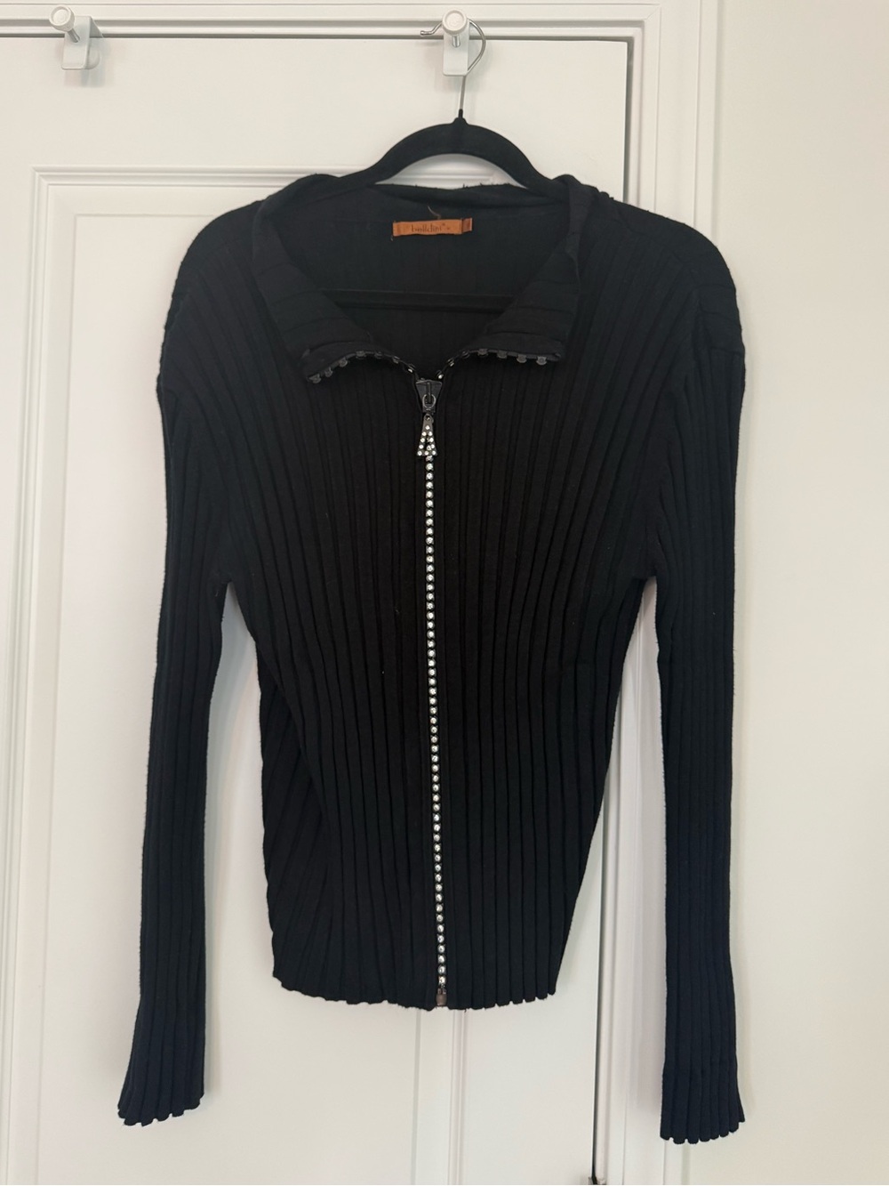Belldini Black Ribbed Zip-Up Collared Sweater